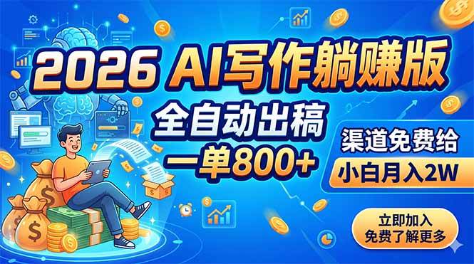 (18885期)2026 AI写作躺赚版:全自动出稿,一单800+,渠道免费给,小白月入2W-智云网创 - 网创副业项目资源站