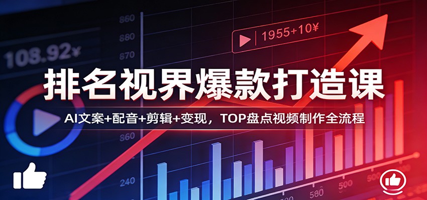 排名视界爆款打造课：AI文案+配音+剪辑+变现，TOP盘点视频制作全流程-智云网创 - 网创副业项目资源站