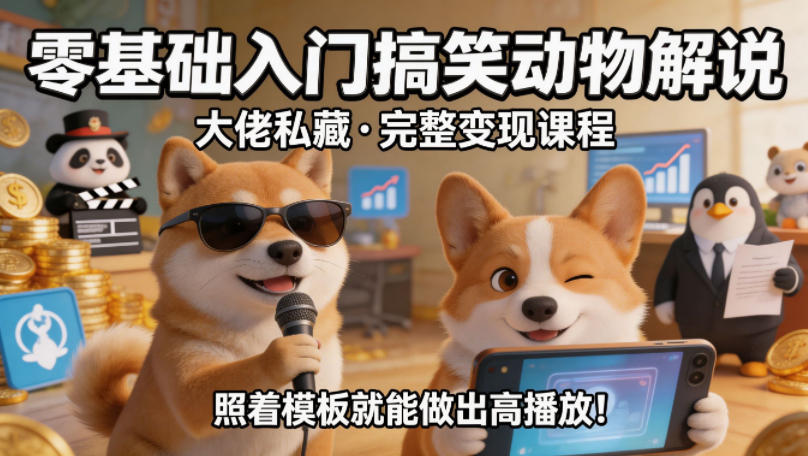 零基础入门搞笑动物解说,大佬私藏完整变现课程,照着模板就能做出高播放-智云网创 - 网创副业项目资源站