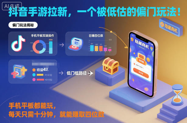 抖音手游拉新，一个被低估的偏门玩法！手机平板都能玩，每天只需十分钟，就能賺取四位数【揭秘】-智云网创 - 网创副业项目资源站
