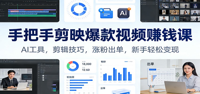 手把手剪映爆款视频赚钱课：AI工具，剪辑技巧，涨粉出单，新手轻松变现-智云网创 - 网创副业项目资源站
