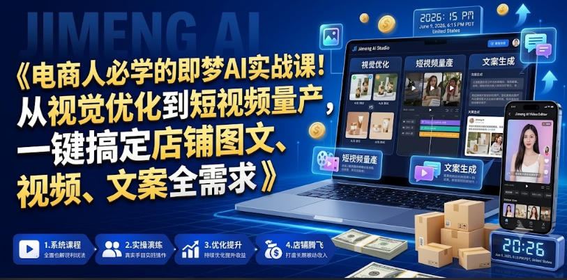 电商人必学的即梦AI实战课!从视觉优化到短视频量产,一键搞定店铺图文、视频、文案全需求-智云网创 - 网创副业项目资源站