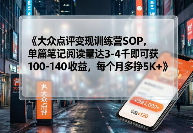 大众点评变现训练营SOP,单篇笔记阅读量达3-4千即可获100-140收益,每个月多挣5K+-智云网创 - 网创副业项目资源站