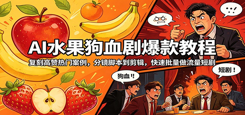 AI水果狗血剧爆款教程:复刻高赞热门案例,分镜脚本到剪辑,快速批量做流量短剧-智云网创 - 网创副业项目资源站