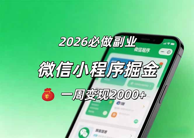 2026微信小程序掘金,简单好上手,一周变现2000+-智云网创 - 网创副业项目资源站