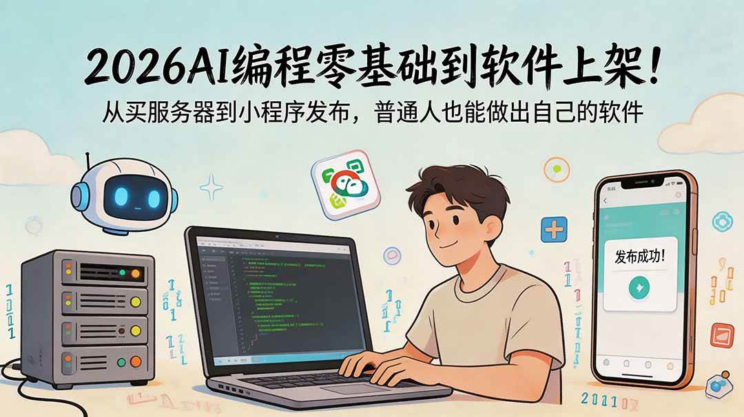 （18905期）2026AI编程零基础到软件上架！从买服务器到小程序发布，普通人也能做出自己的软件-智云网创 - 网创副业项目资源站
