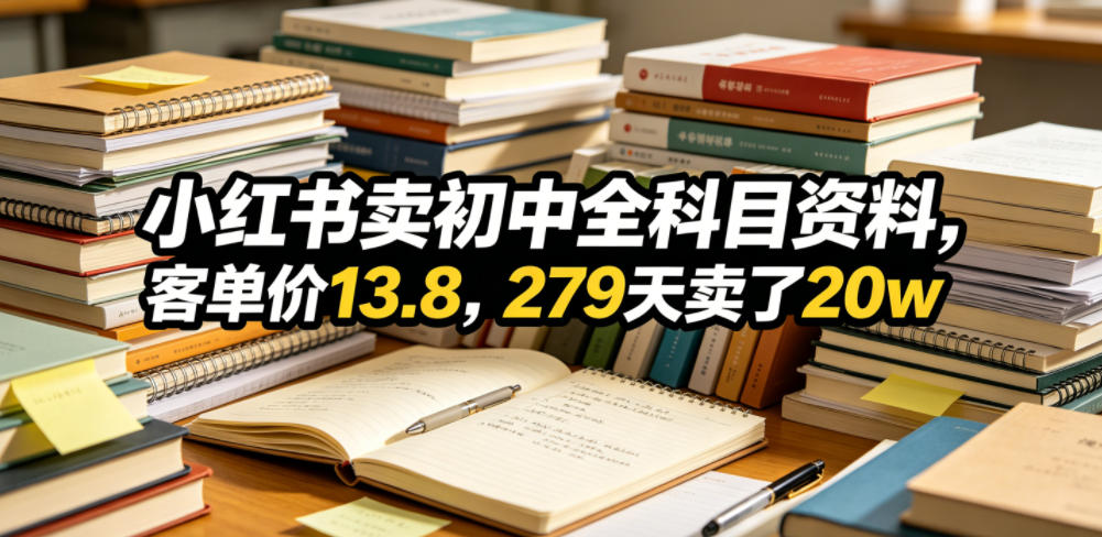 小红书卖初中全科目资料,客单价13.8,279天卖了20w-智云网创 - 网创副业项目资源站