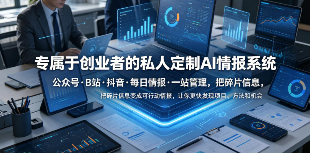 专属于创业者的私人定制AI情报系统，公众号·B站·抖音·每日情报·一站管理，把碎片信息变成可行动情报，让你更快发现项目、方法和机会-智云网创 - 网创副业项目资源站