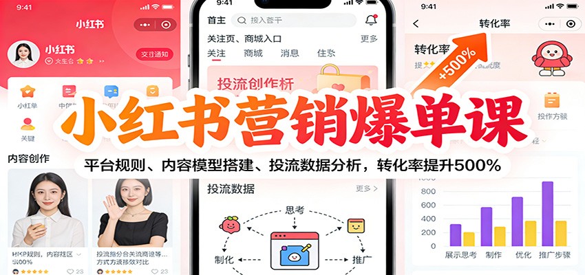 小红书营销爆单课:平台规则、内容模型搭建、投流数据分析,转化率提升500%-智云网创 - 网创副业项目资源站