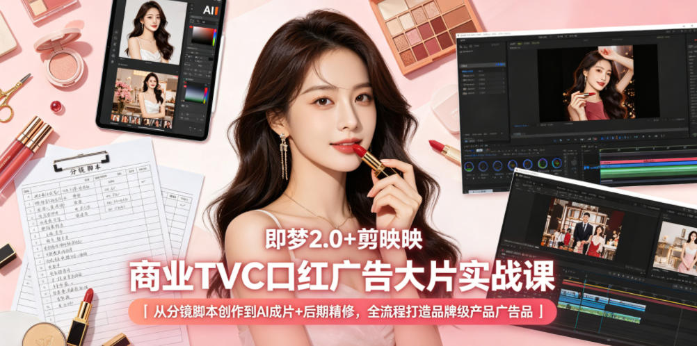 即梦2.0+剪映商业TVC口红广告大片实战课|从分镜脚本创作到AI成片+后期精修,全流程打造品牌级产品广告-智云网创 - 网创副业项目资源站