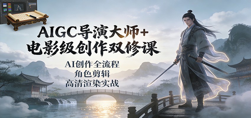 AIGC导演大师+电影级创作双修课：AI创作全流程、角色剪辑、高清渲染实战-智云网创 - 网创副业项目资源站