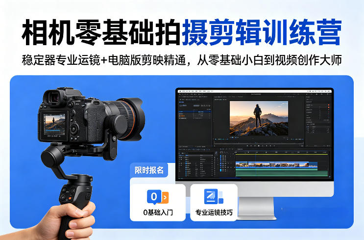 相机零基础拍摄剪辑训练营：稳定器专业运镜+电脑版剪映精通，从零基础小白到视频创作大师-智云网创 - 网创副业项目资源站