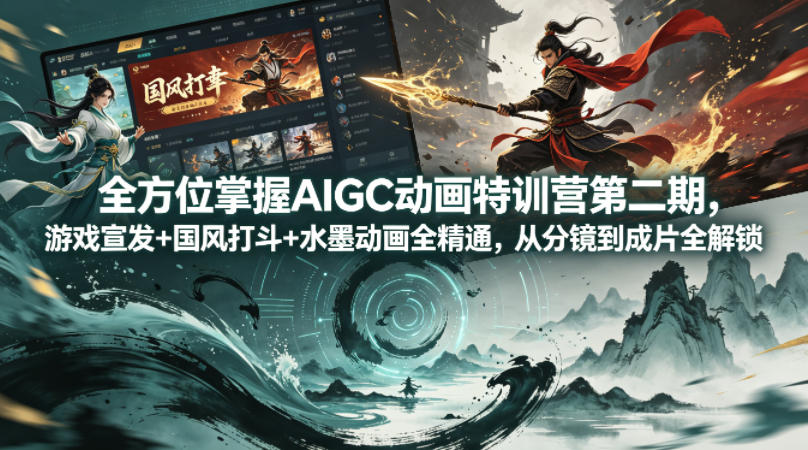 全方位掌握AIGC动画特训营第二期,游戏宣发+国风打斗+水墨动画全精通,从分镜到成片全解锁-智云网创 - 网创副业项目资源站
