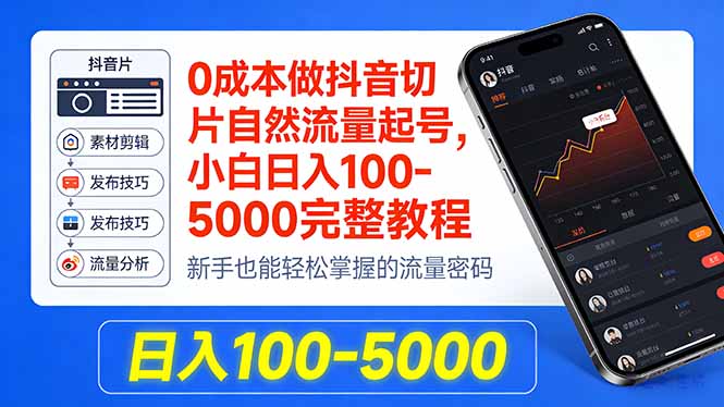 0成本做抖音切片自然流量起号,小白日入100-5000完整教程-智云网创 - 网创副业项目资源站