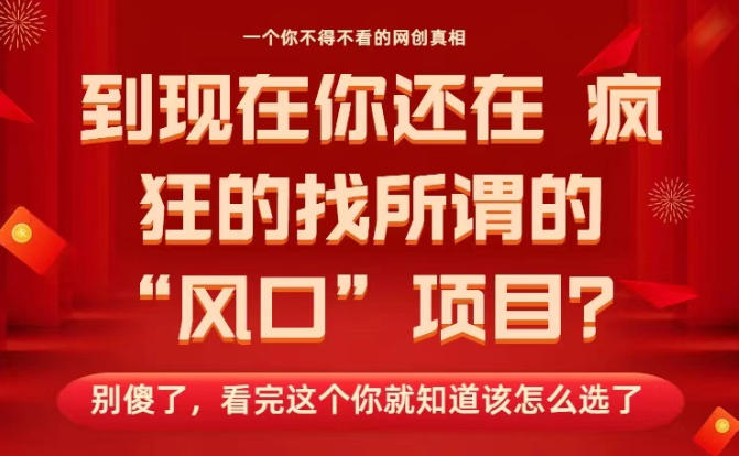 马上26年了，你还在找所谓的风口项目？别傻了，看完这个你全都懂了！【揭秘】-智云网创 - 网创副业项目资源站