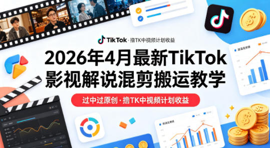 26年4月最新TikTok影视解说混剪搬运教学，过中过原创，撸TK中视频计划收益-智云网创 - 网创副业项目资源站