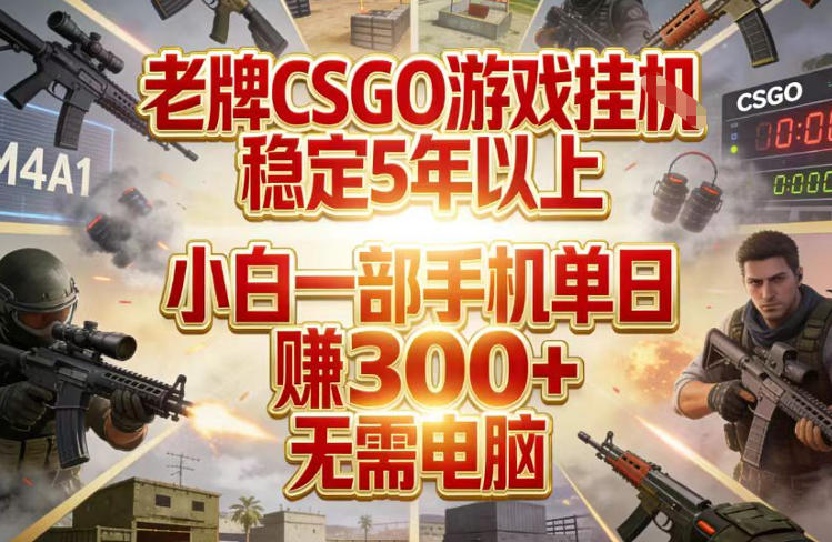 老牌CSGO游戏挂G，稳定5年以上，小白一部手机单日賺3张+，无需电脑【揭秘】-智云网创 - 网创副业项目资源站