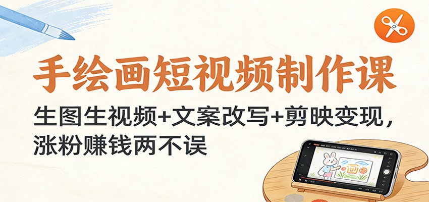 手绘画短视频制作课：生图生视频+文案改写+剪映变现，涨粉赚钱两不误-智云网创 - 网创副业项目资源站