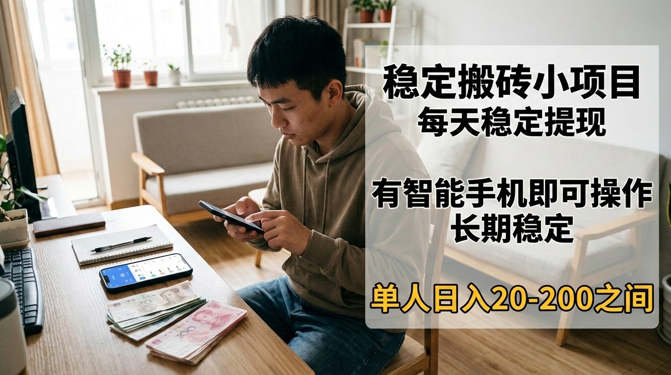 稳定搬砖小项目，每天稳定提现，有智能手机即可操作-智云网创 - 网创副业项目资源站