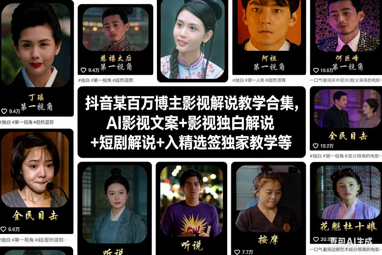 抖音某百万博主影视解说教学合集,AI影视文案+影视独白解说+短剧解说+入精选签独家教学等-智云网创 - 网创副业项目资源站