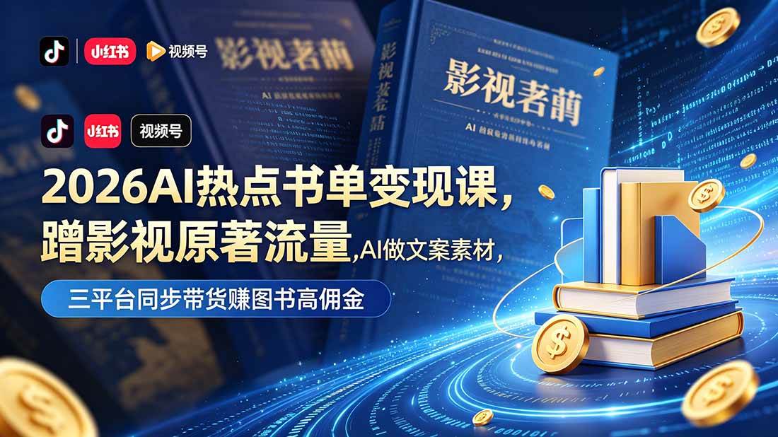 (18727期)2026AI热点书单变现课,蹭影视原著流量,AI做文案素材,三平台同步带货赚图书高佣金-智云网创 - 网创副业项目资源站