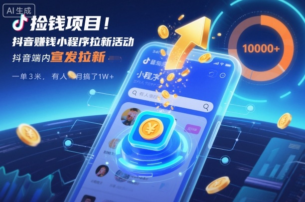 捡钱项目！抖音賺钱小程序拉新活动，抖音端内宣发拉新，一单3米，有人半个月搞了1W+-智云网创 - 网创副业项目资源站