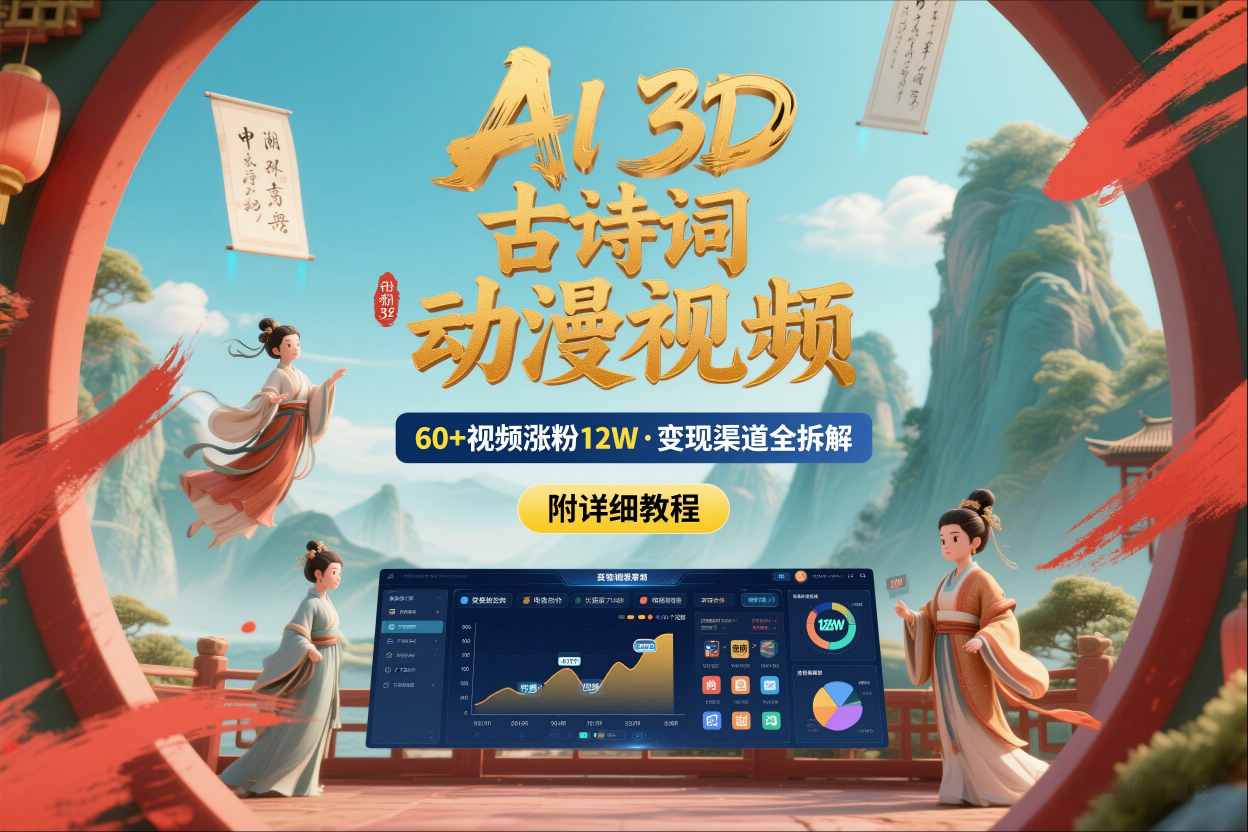 AI制作3D古诗词动漫视频，60多个视频涨粉12W，多个变现渠道拆解【附详细教程】-智云网创 - 网创副业项目资源站