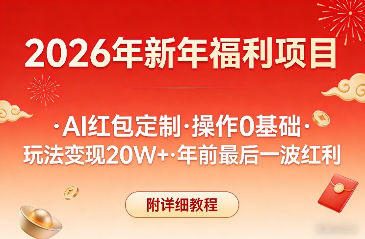 新年福利项目,AI红包定制,操作0基础,玩法变现20W+年前最后一波红利,附详细教程