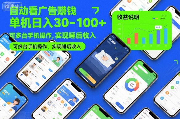 自动看广告賺钱，单机日入30-100+，可多台手机操作，实现睡后收入【揭秘】-智云网创 - 网创副业项目资源站