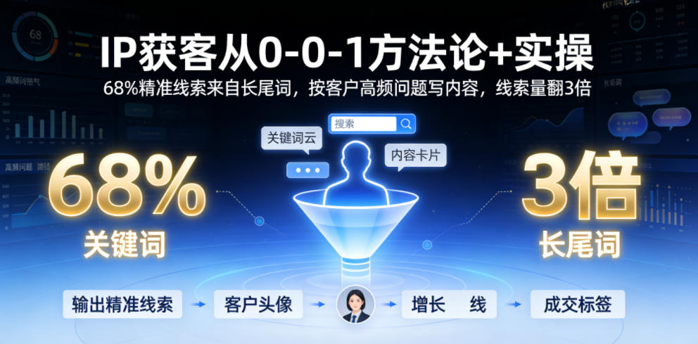 IP获客从0-1方法论+实操，68%精准线索来自长尾词，按客户高频问题写内容，线索量翻3倍-智云网创 - 网创副业项目资源站