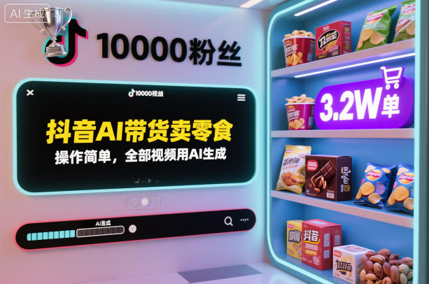 抖音AI带货卖零食，操作简单，全部视频用AI生成，一万粉丝，卖了3.2W单-智云网创 - 网创副业项目资源站