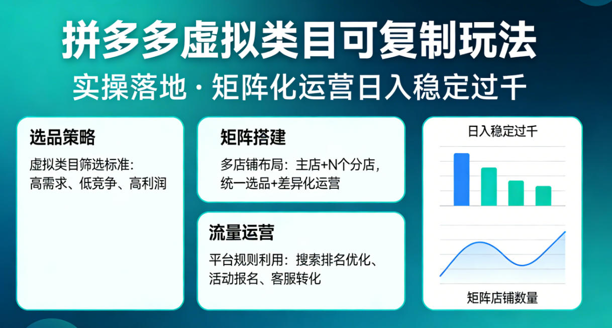拼多多虚拟类目可复制玩法，实操落地，矩阵化日入稳定过千【揭秘】-智云网创 - 网创副业项目资源站