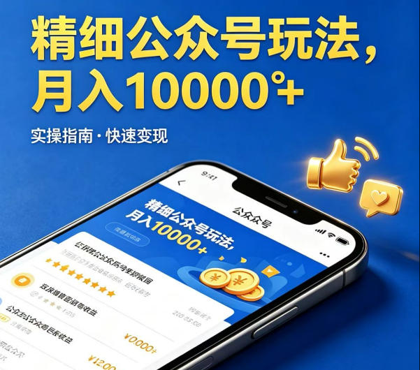 精细化公众号玩法，我们给你提供文章，你来负责发布，收益可观，月入1W+【揭秘】-智云网创 - 网创副业项目资源站