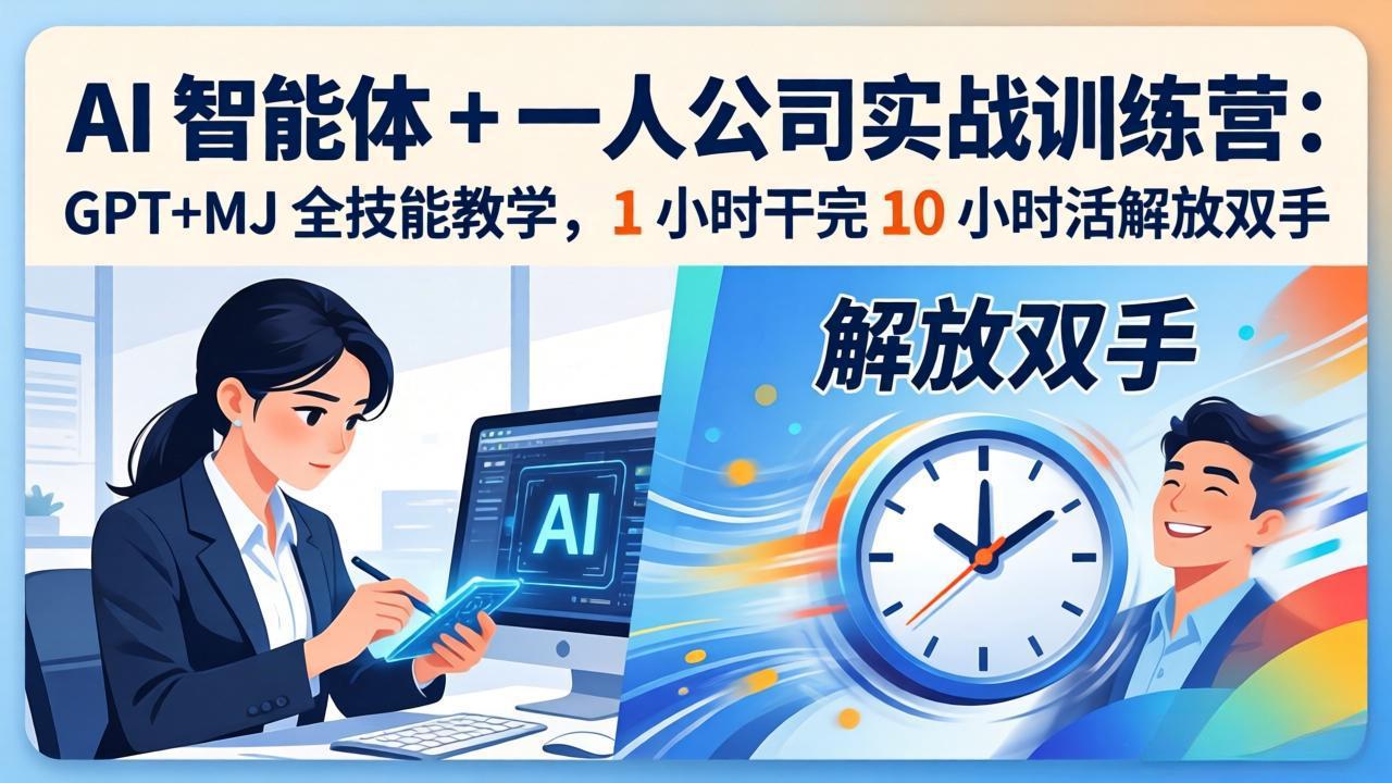 AI 智能体 + 一人公司实战训练营：GPT+MJ 全技能教学，1 小时干完 10 小时活解放双手-智云网创 - 网创副业项目资源站