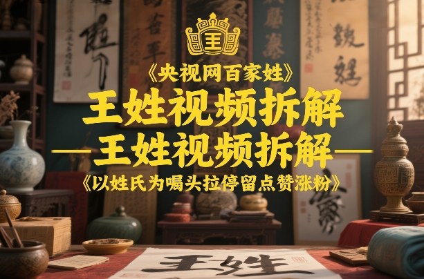 央视网百家姓–王姓视频拆解,以姓氏为噱头拉停留点赞涨粉