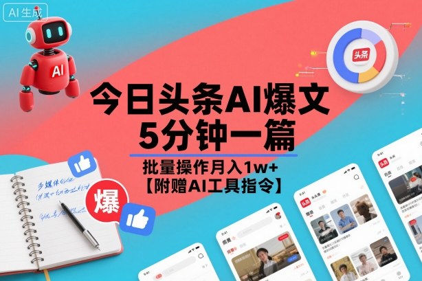今日头条AI爆文，5分钟一篇，批量操作月入1w+【附赠AI工具指令】-智云网创 - 网创副业项目资源站