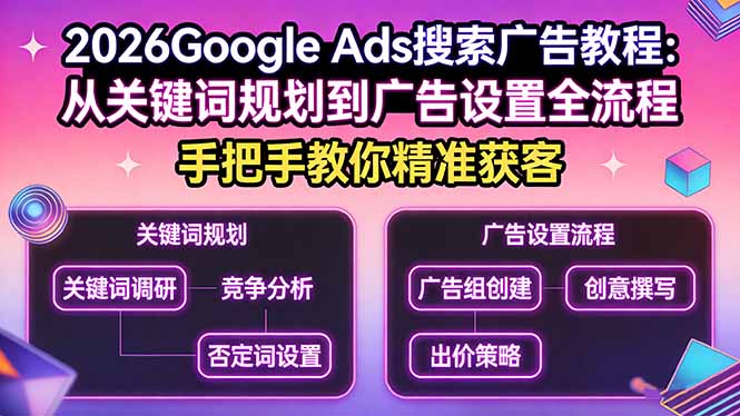 2026Google Ads搜索广告教程:从关键词规划到广告设置全流程,手把手教你精准获客-智云网创 - 网创副业项目资源站