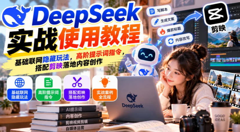 DeepSeek实战使用教程｜基础联网隐藏玩法，高阶提示词指令，搭配剪映落地内容创作-智云网创 - 网创副业项目资源站