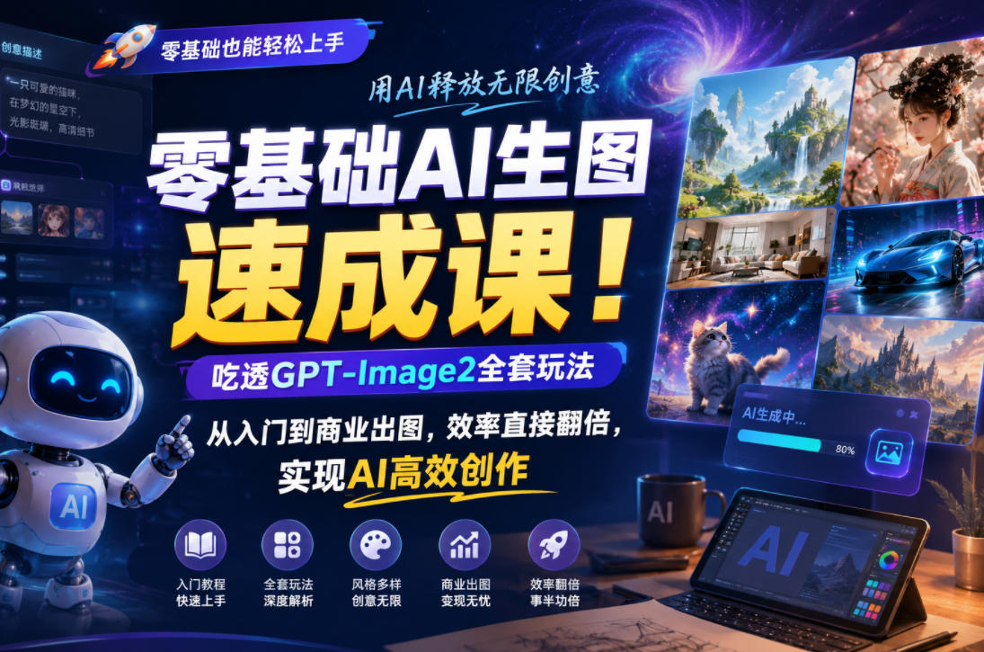 零基础AI生图速成课！吃透GPT-Image2全套玩法，从入门到商业出图，效率直接翻倍，实现AI高效创作-智云网创 - 网创副业项目资源站