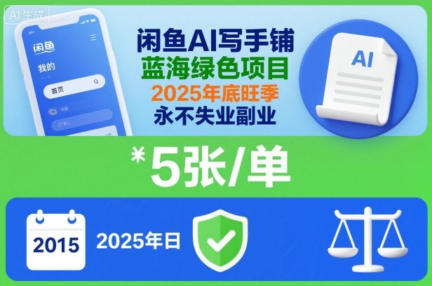 闲鱼AI写手铺，蓝海绿色项目，一单5张，2025年底旺季，永不失业副业-智云网创 - 网创副业项目资源站