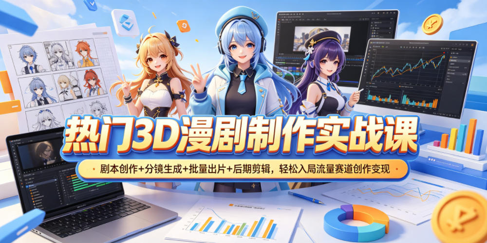 热门3D漫剧制作实战课，剧本创作+分镜生成+批量出片+后期剪辑，轻松入局流量赛道创作变现-智云网创 - 网创副业项目资源站