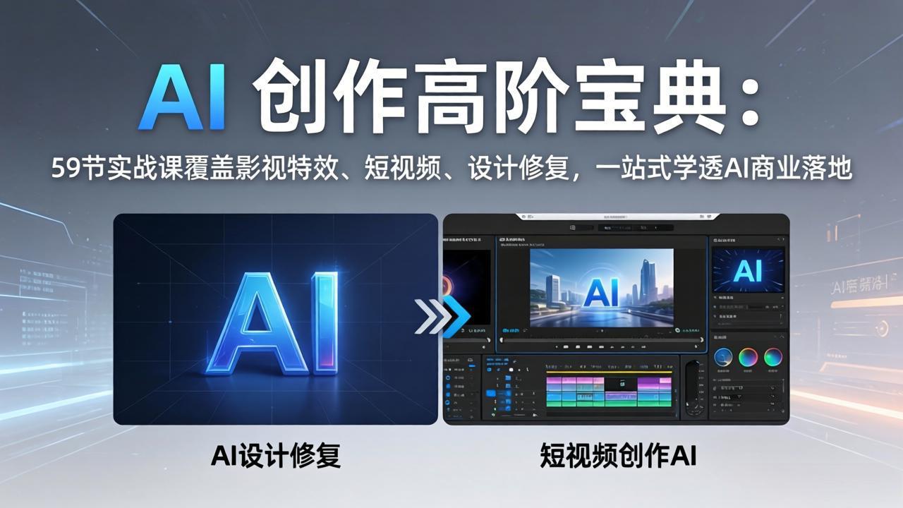 AI 创作高阶宝典:59节实战课覆盖影视特效、短视频、设计修复,一站式学透AI商业落地-智云网创 - 网创副业项目资源站