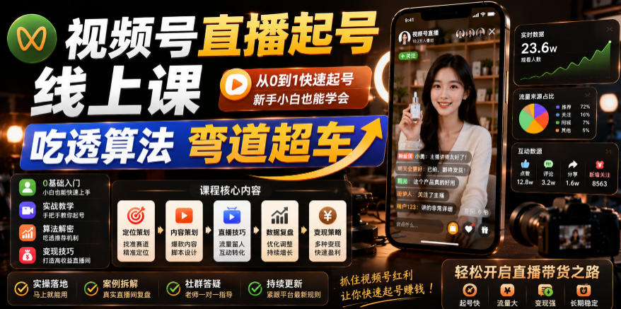 视频号直播起号线上课,吃透算法弯道超车(2026年6月)-智云网创 - 网创副业项目资源站