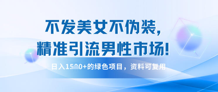 不发美女不伪装，精准引流男性市场！日入多张的绿色项目，资料可复用-智云网创 - 网创副业项目资源站