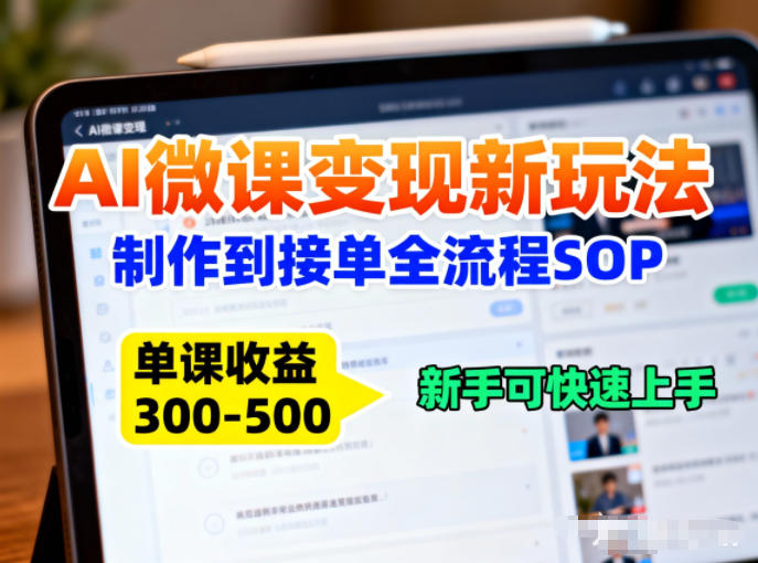 AI微课变现新玩法：制作到接单全流程SOP，单课收益3-5张，新手可快速上手-智云网创 - 网创副业项目资源站