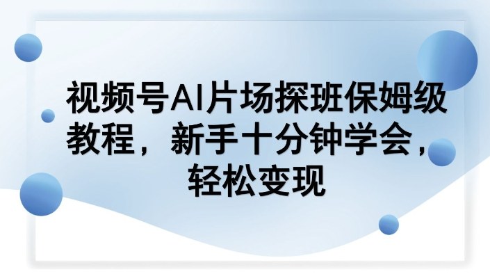 视频号AI片场探班保姆级教程,新手十分钟学会,轻松变现-智云网创 - 网创副业项目资源站