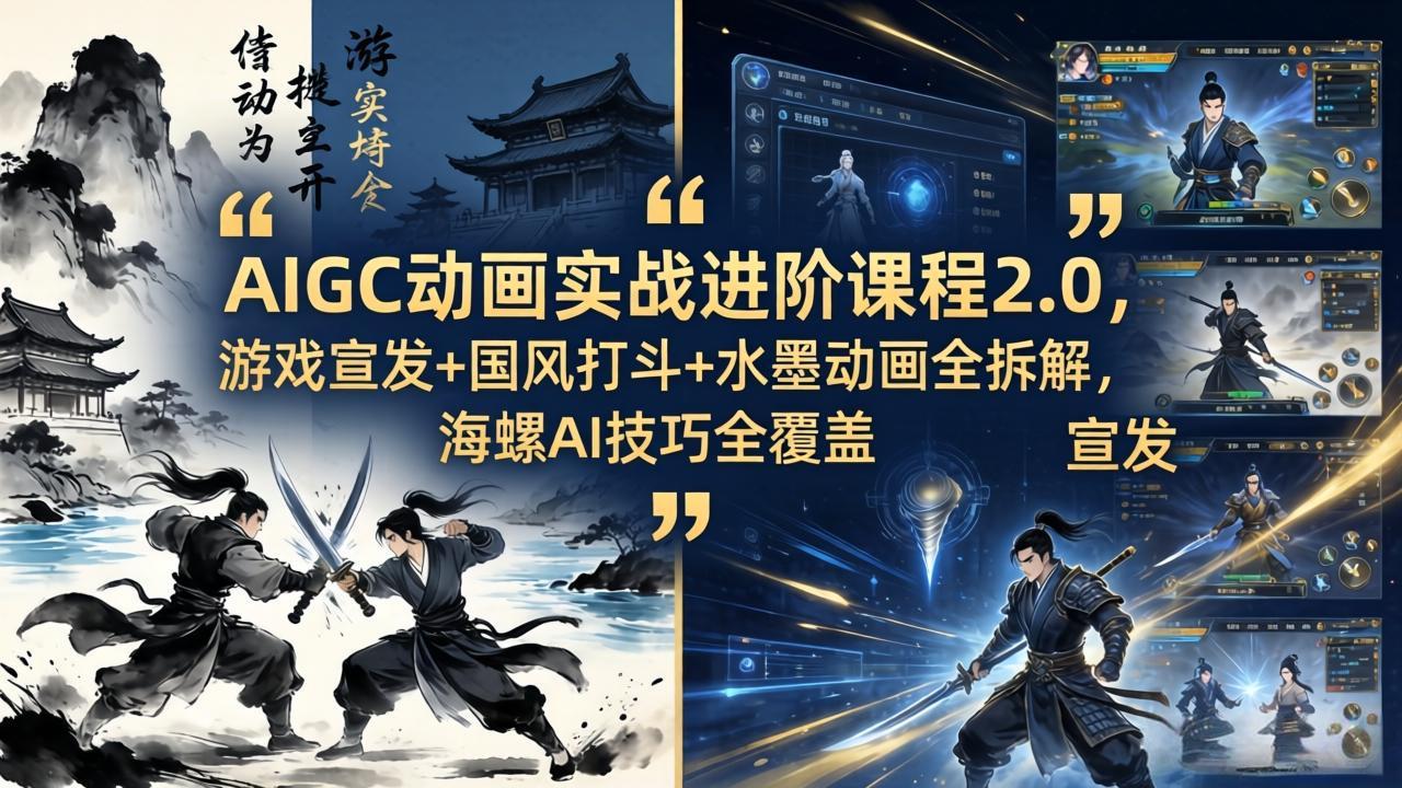 AIGC动画实战进阶课程2.0,游戏宣发+国风打斗+水墨动画全拆解,海螺AI技巧全覆盖-智云网创 - 网创副业项目资源站