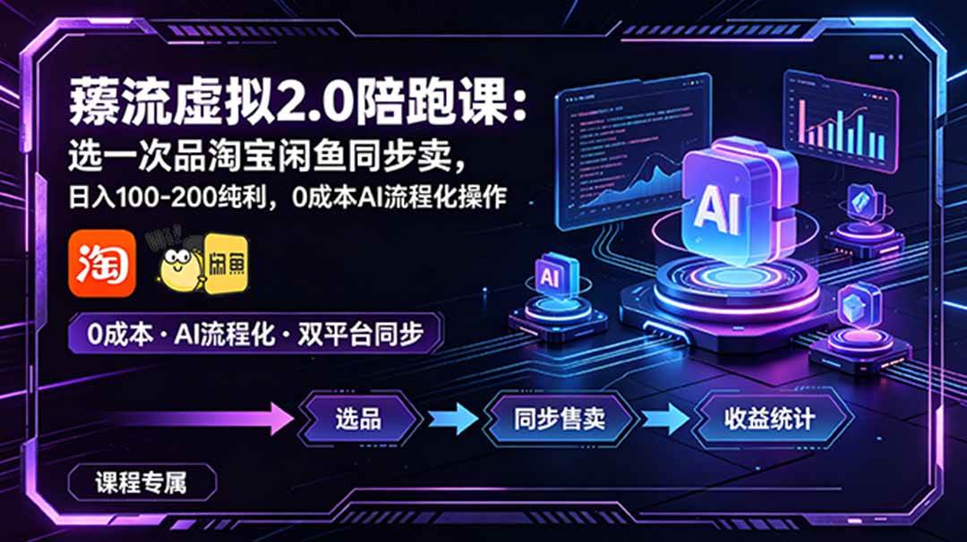 (18942期)薅流虚拟2.0陪跑课:选一次品淘宝闲鱼同步卖,日入100-200纯利,0成本AI流程化操作-智云网创 - 网创副业项目资源站