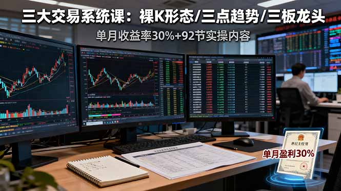 三大交易系统课:裸K形态/三点趋势/三板体系,单月收益率30%+92节实操内容-智云网创 - 网创副业项目资源站