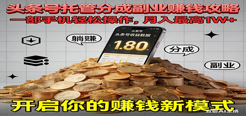 全程托管今日头条，一部手机就可以开干，最高躺赚1W+-智云网创 - 网创副业项目资源站